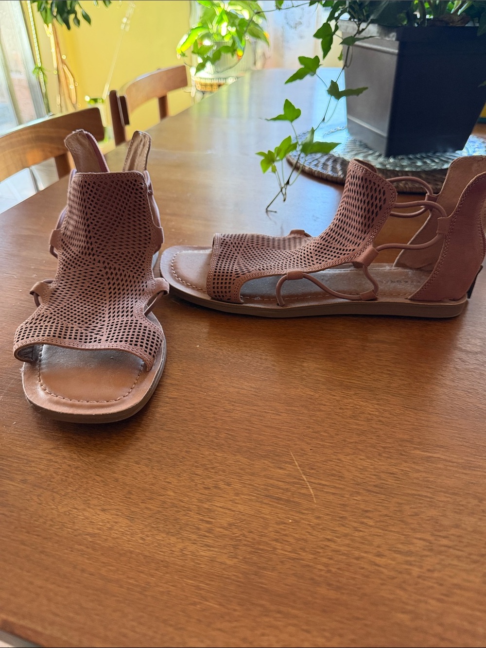 Lucky Brand Women’s Perforated Leather Gladiator Sandals in Dusty Pink